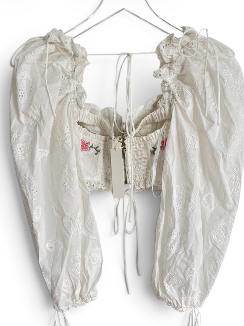 For Love & Lemons Thalia Top White Embroidered Corset Puff Sleeve Blouse S NWT - Picture 4 of 12